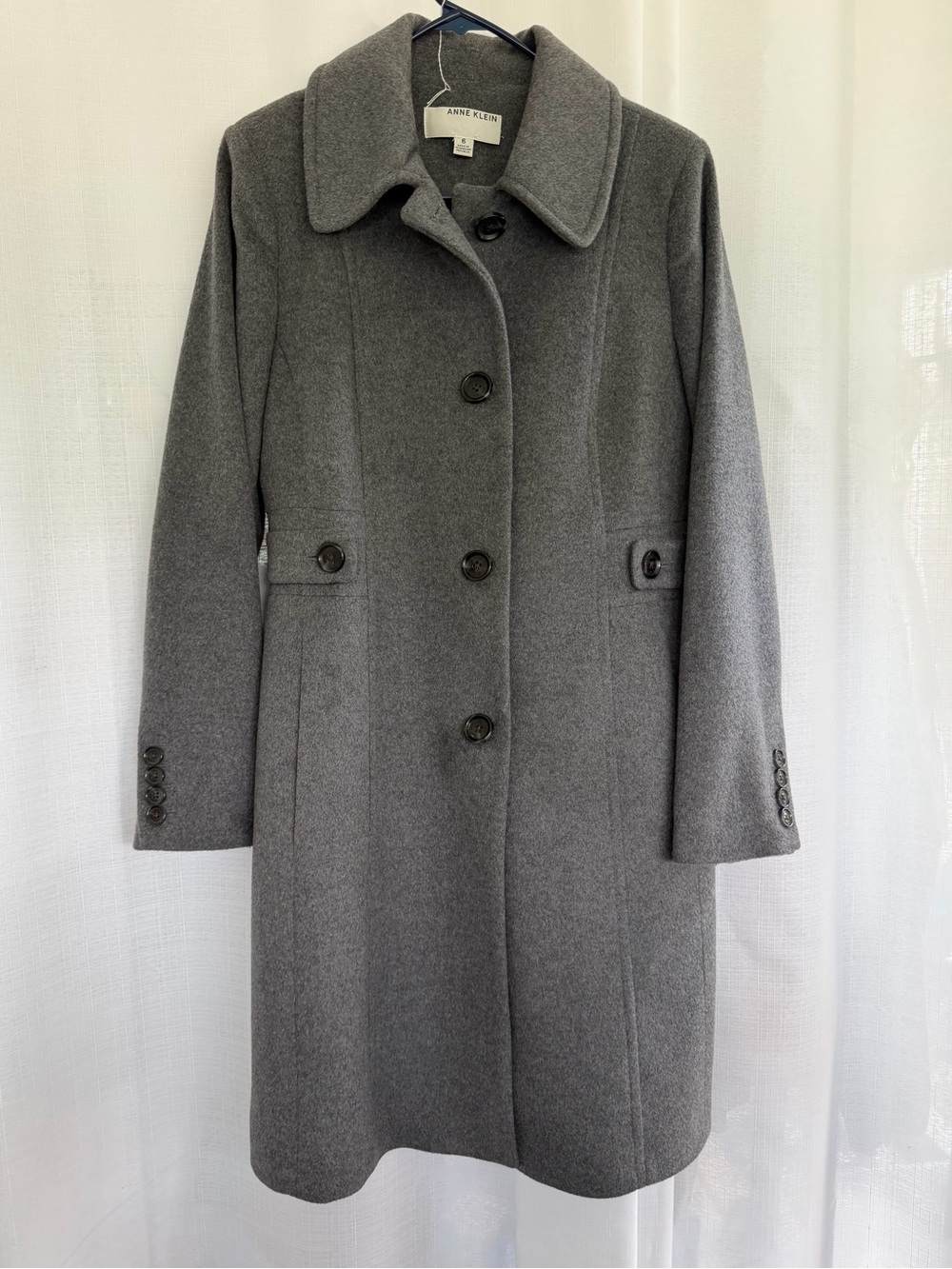 Anne Klein Gray Wool-Blend Trench Coat